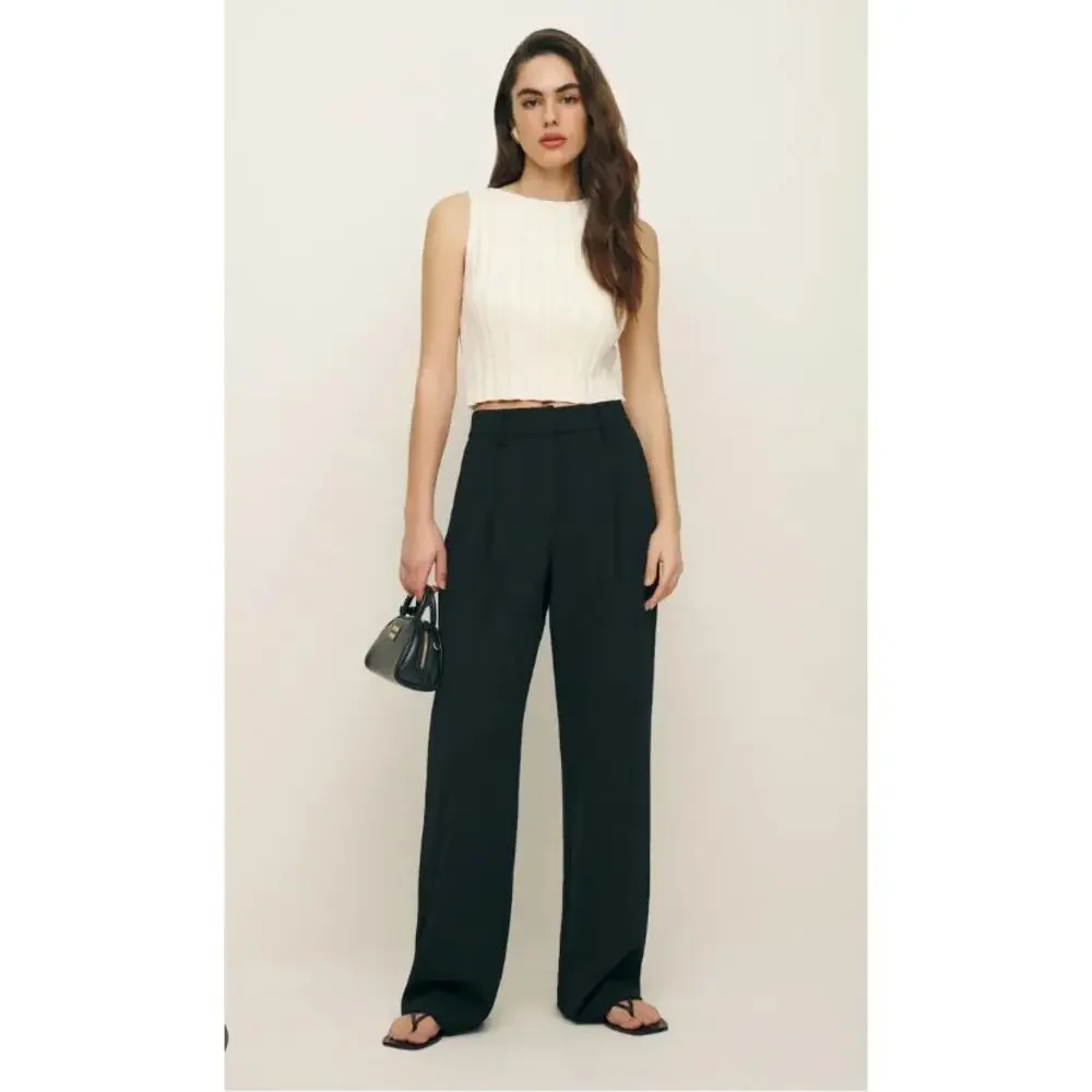 Reformation Alex Wide Leg Linen Pants size 2 Pleated High Rise Trousers